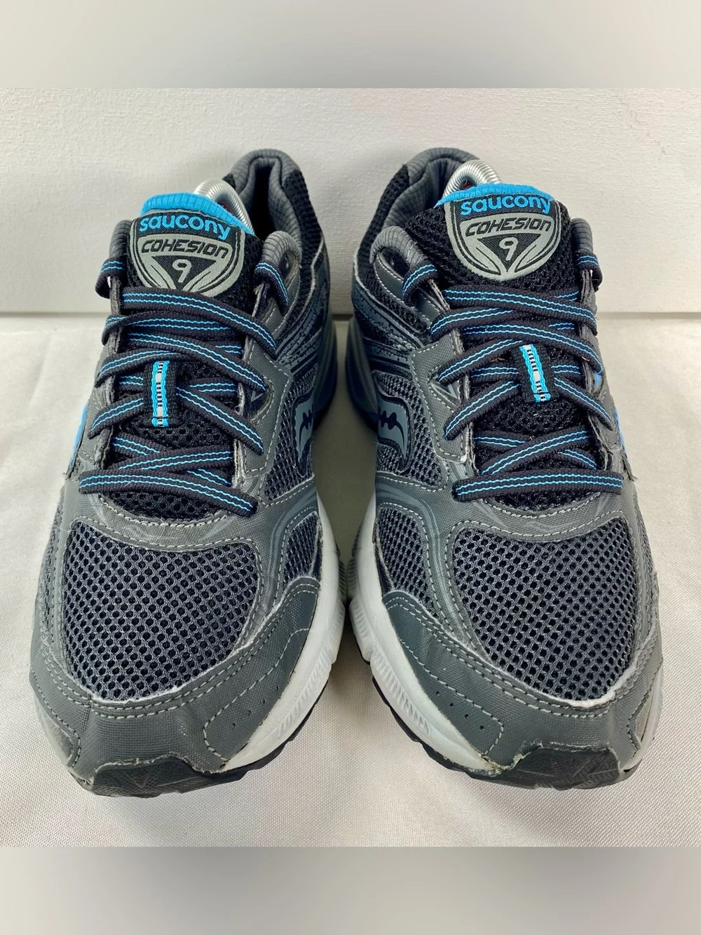 Saucony Cohesion 9 Womens 8 Black Gray Blue Running Shoes S15279-2 Sneakers